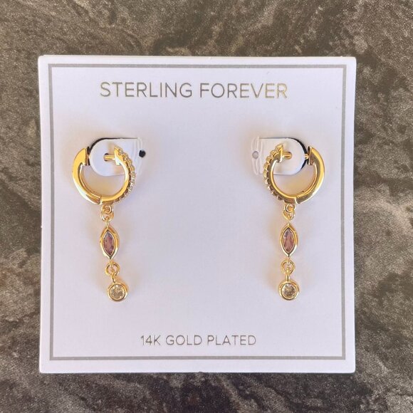 Sterling Forever 14K Gold Plated Dangle Earrings With Purple and Clear Gemstones - Picture 13 of 13